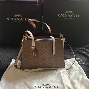 Coach Brown and Cream Signature Shoulder Bag
